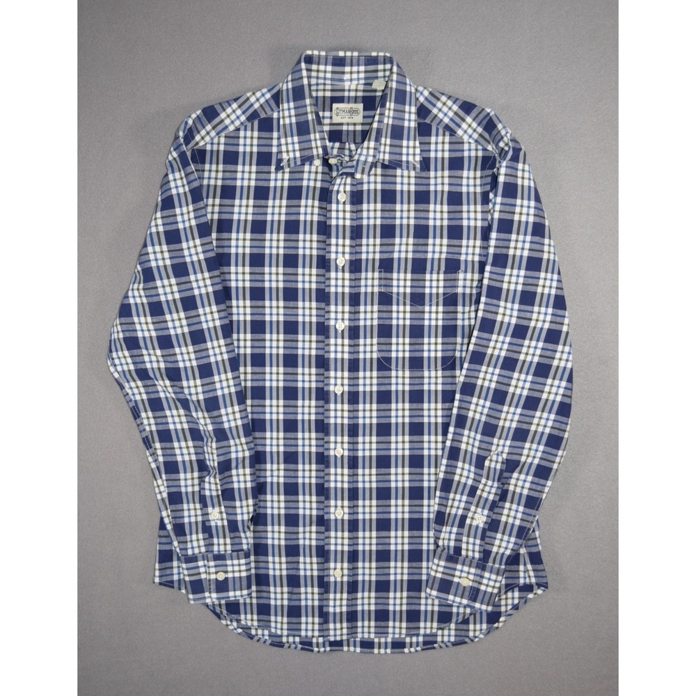 Gitman Bros Shirt Mens Medium Blue Plaid Long Sleeve Button Down Made in USA